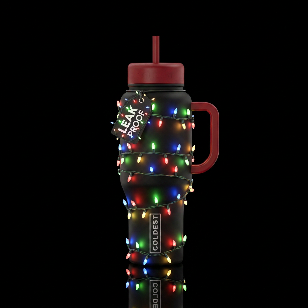 Christmas lights glowie water bottle design