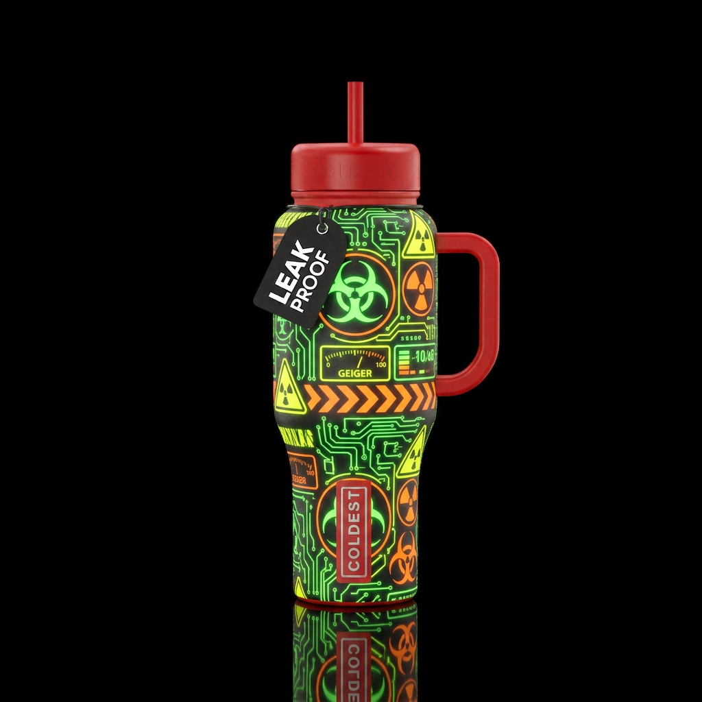 Biohazard and hazmat glow in the dark vibrant colo... water bottle design