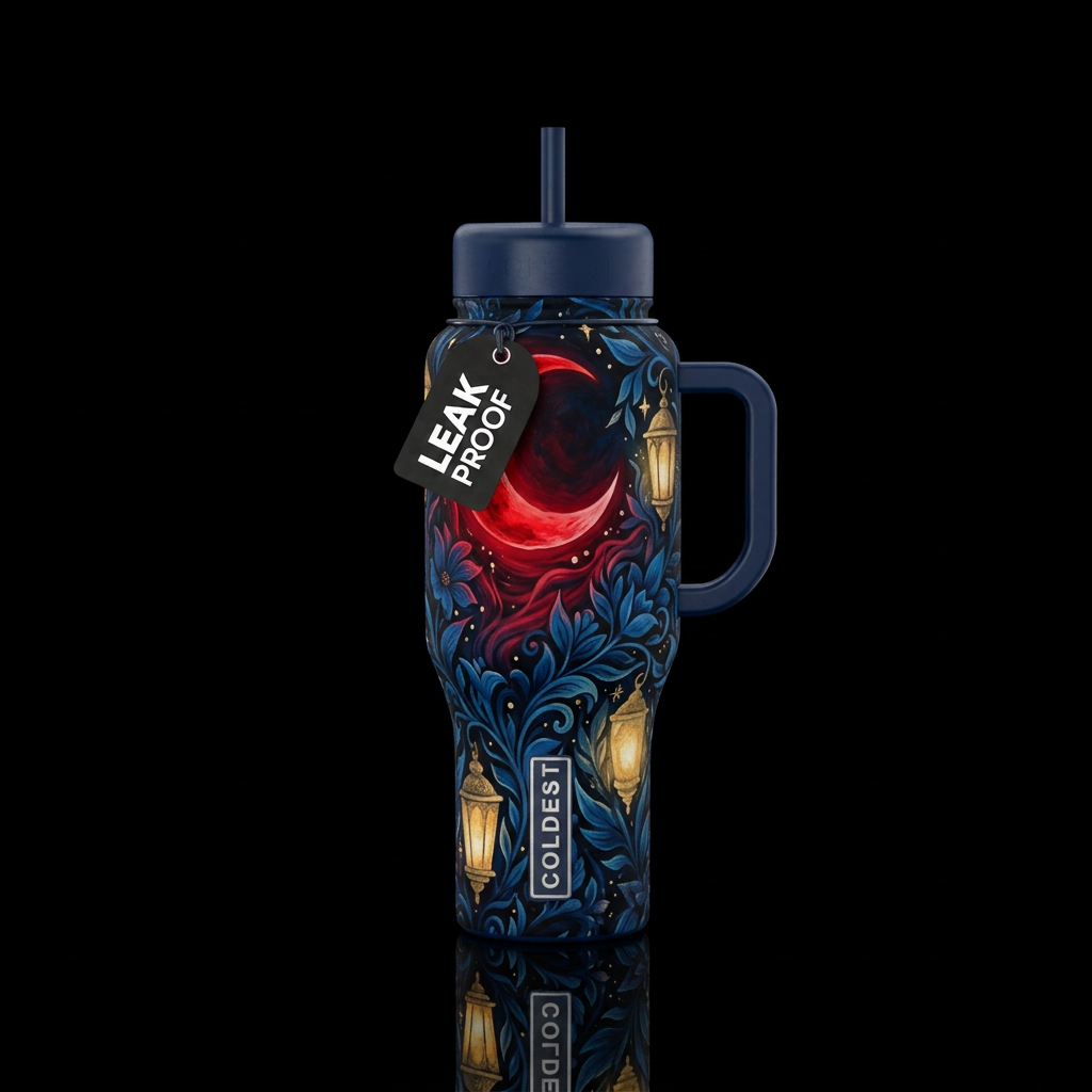 Bright bloodred Moonlight with textured golden-yel... water bottle design