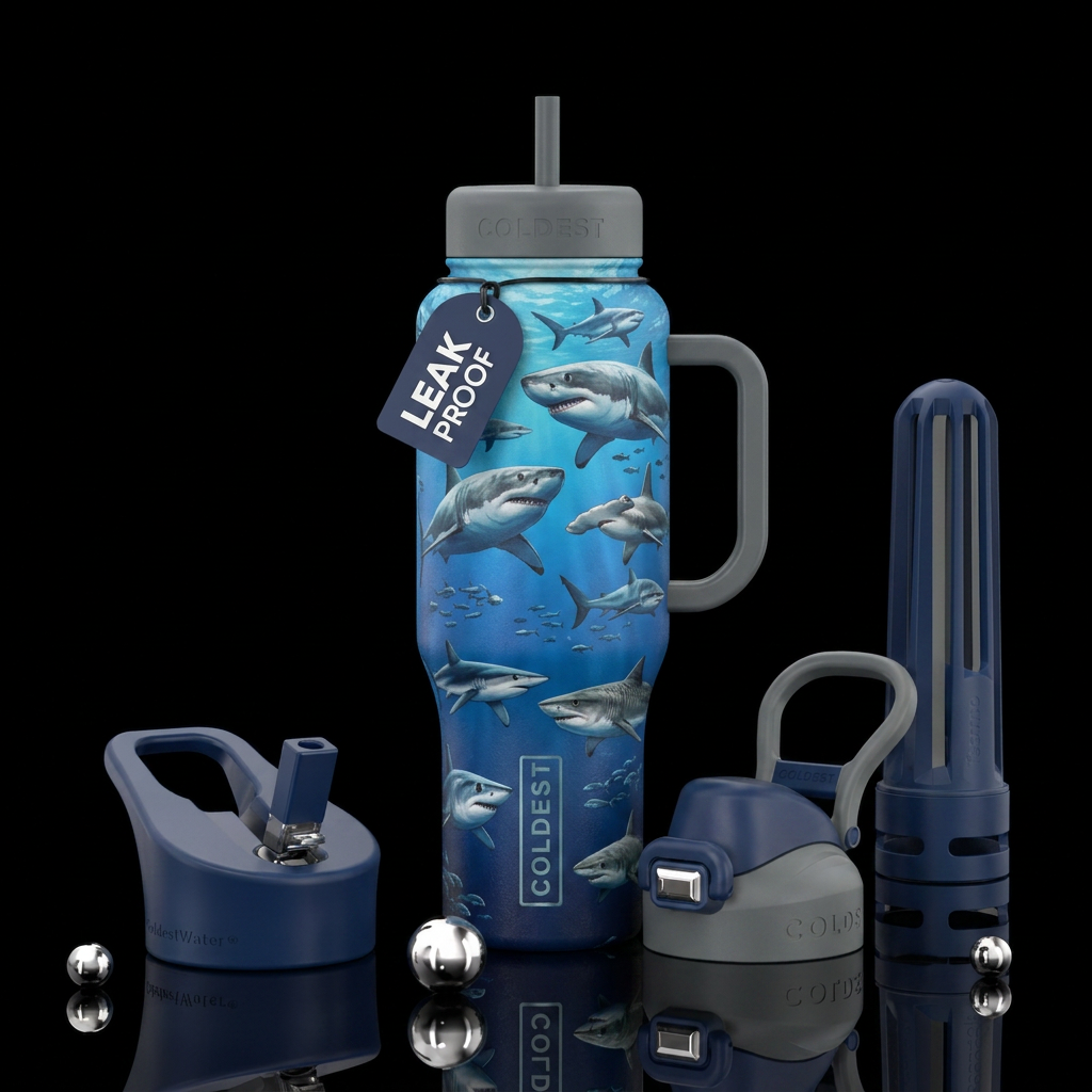 Shark week, different types of sharks water bottle design