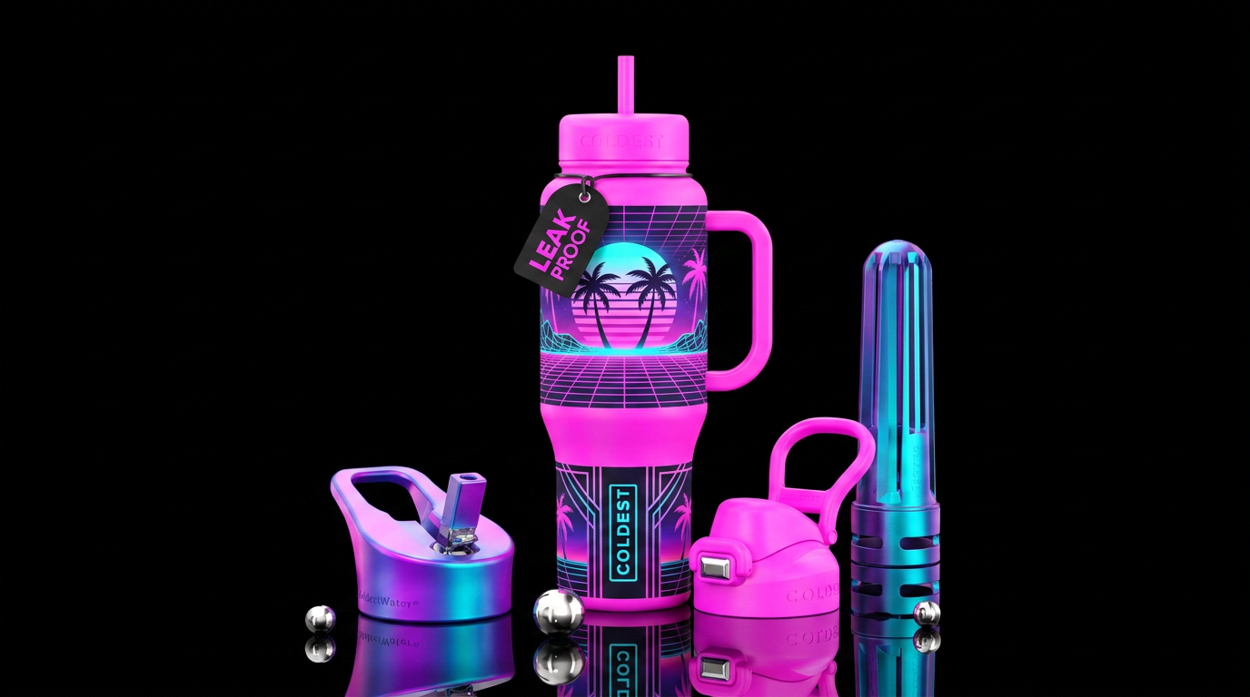 Pink MiamiVibes water bottle design