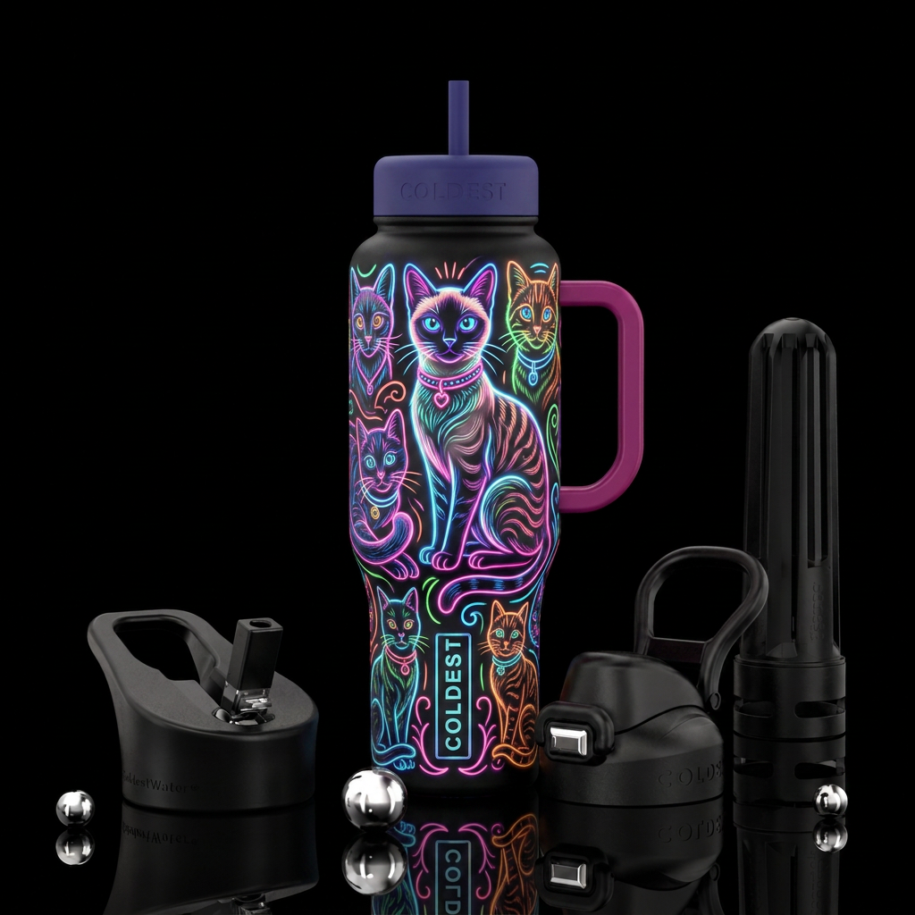 Fancy cat water bottle design