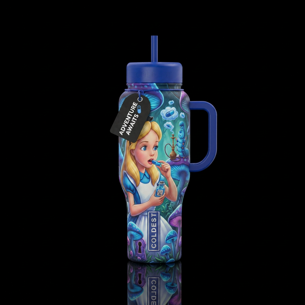 Blue Alice water bottle design
