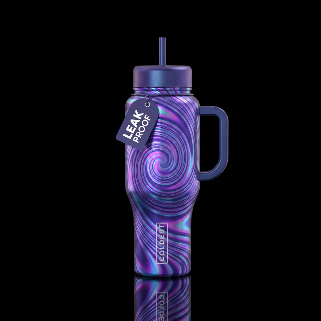 Spiralpurplemoonlightholo water bottle design