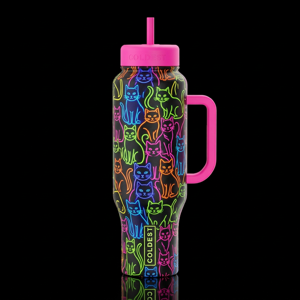 Give me cats in neon colors water bottle design