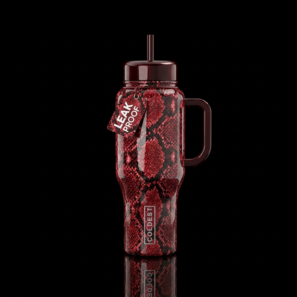snake pattern print red and black tones photoreali... water bottle design