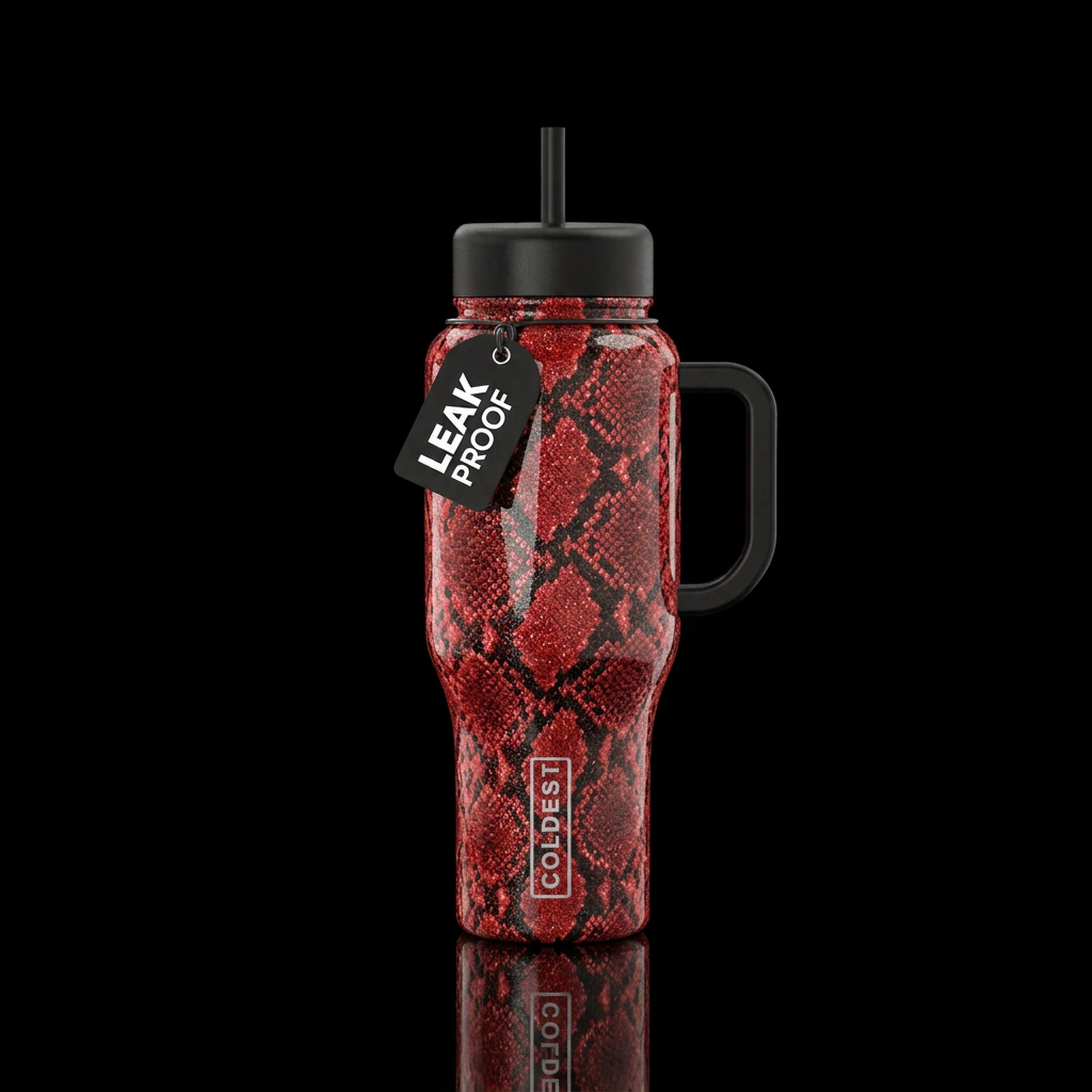 snake pattern print red and black tones photoreali... water bottle design