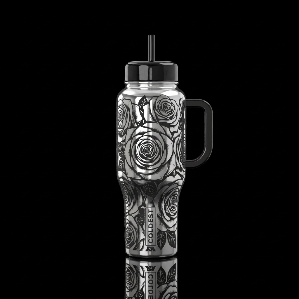 Glossy metallic silver bottle with silver lid and ... water bottle design