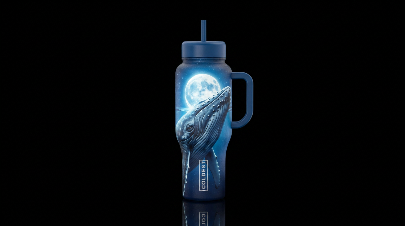 Humpback whale close-up of face in the ocean as he... water bottle design