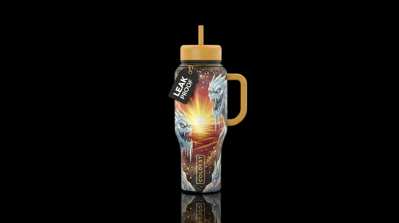 icicle monster, sparkly, magic, sunrise water bottle design