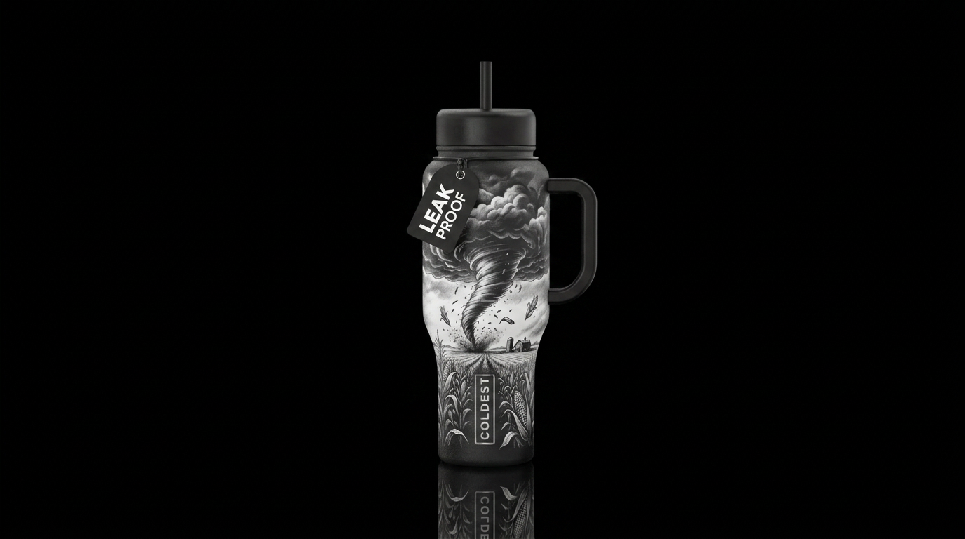 black and white, stormy sky with stormclouds, torn... water bottle design