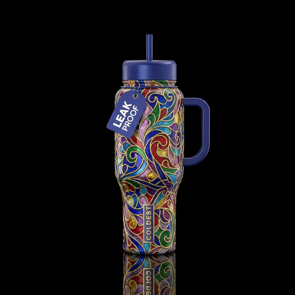 jewel toned, cloisonne, abstract water bottle design