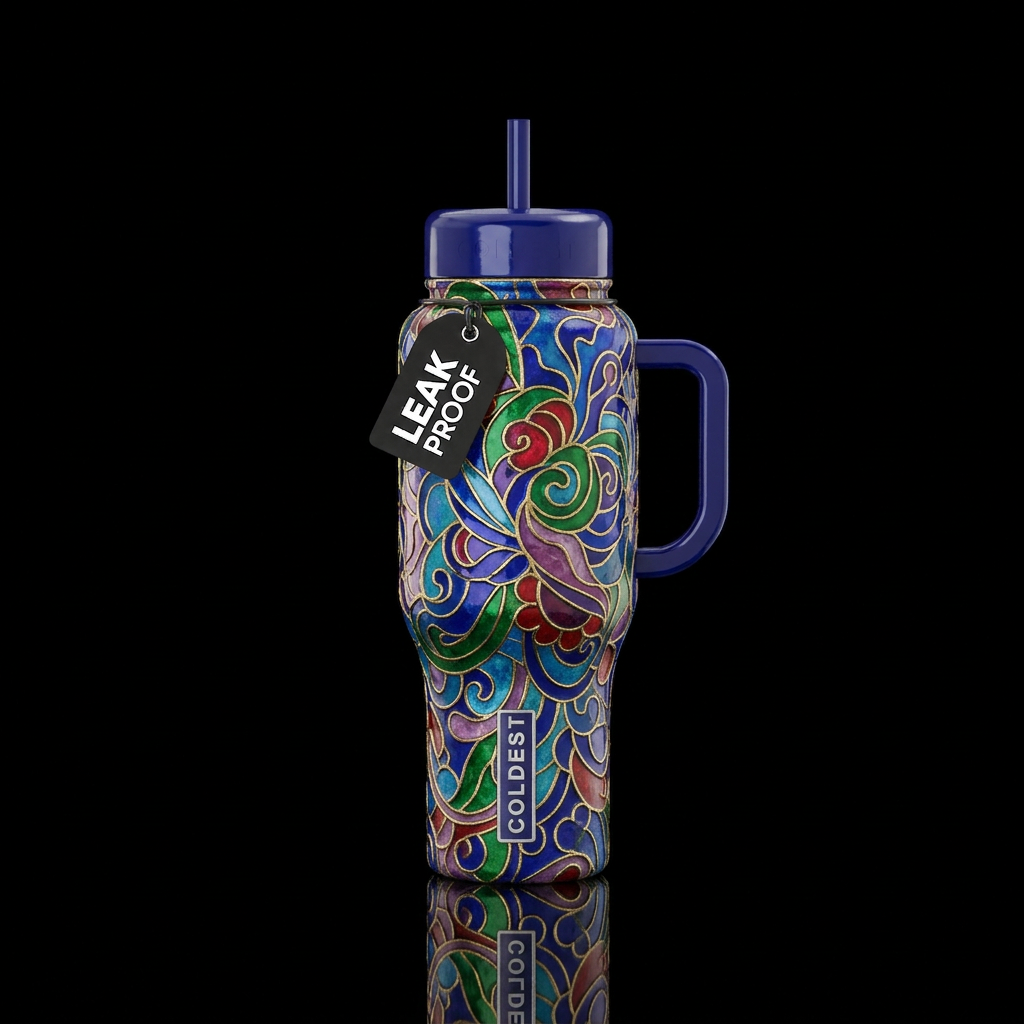 jewel toned, cloisonne, abstract water bottle design