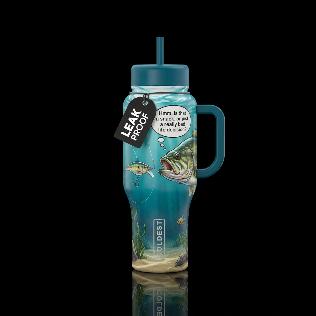 Fishing lure underwater with fish trying to decide... water bottle design