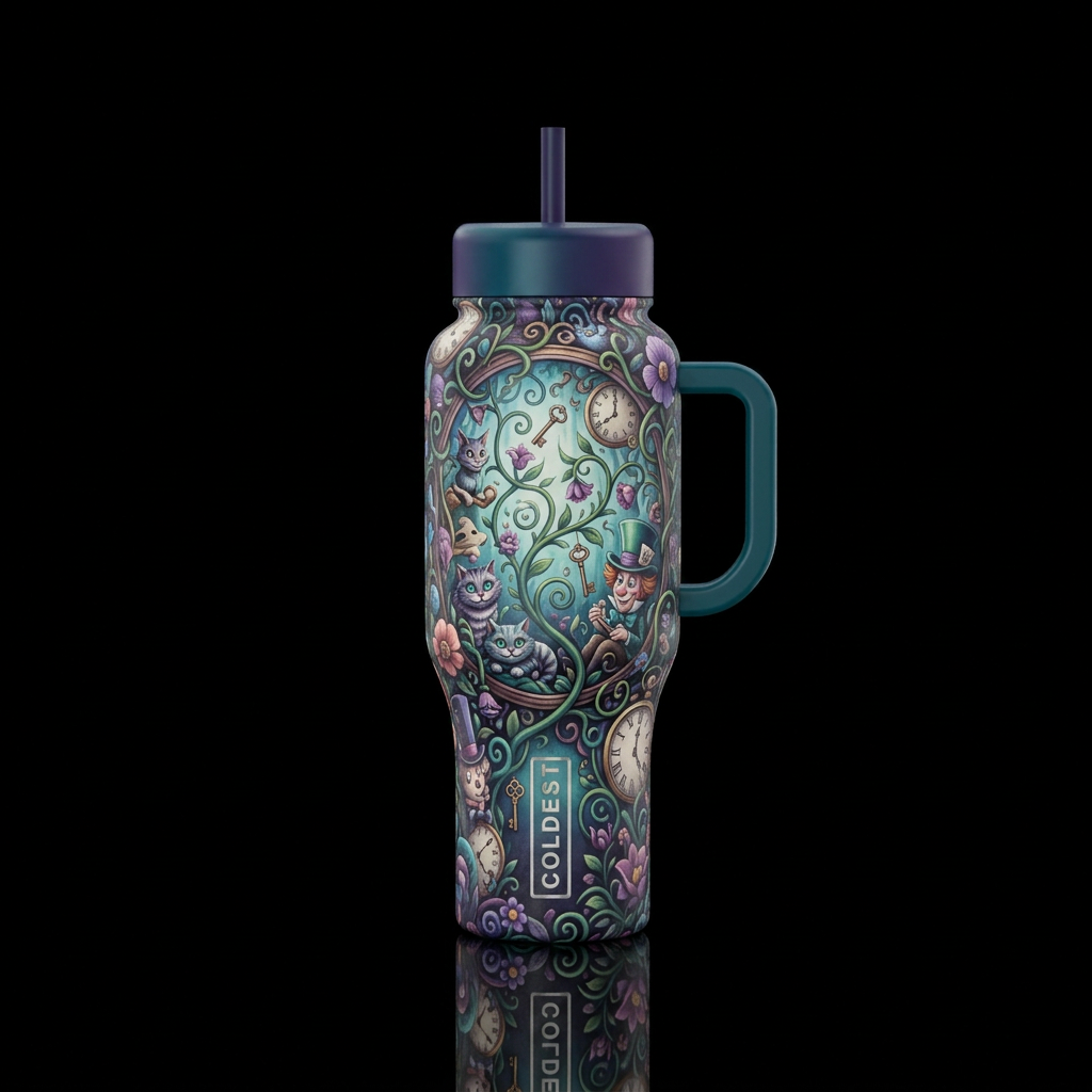 view from inside the looking glass, magical, whims... water bottle design
