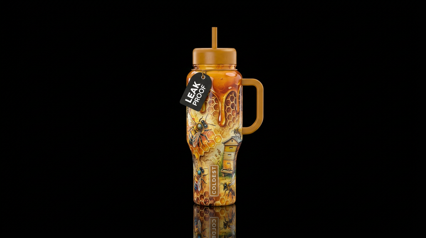 dripping honey, honeycomb, bees, apiary water bottle design