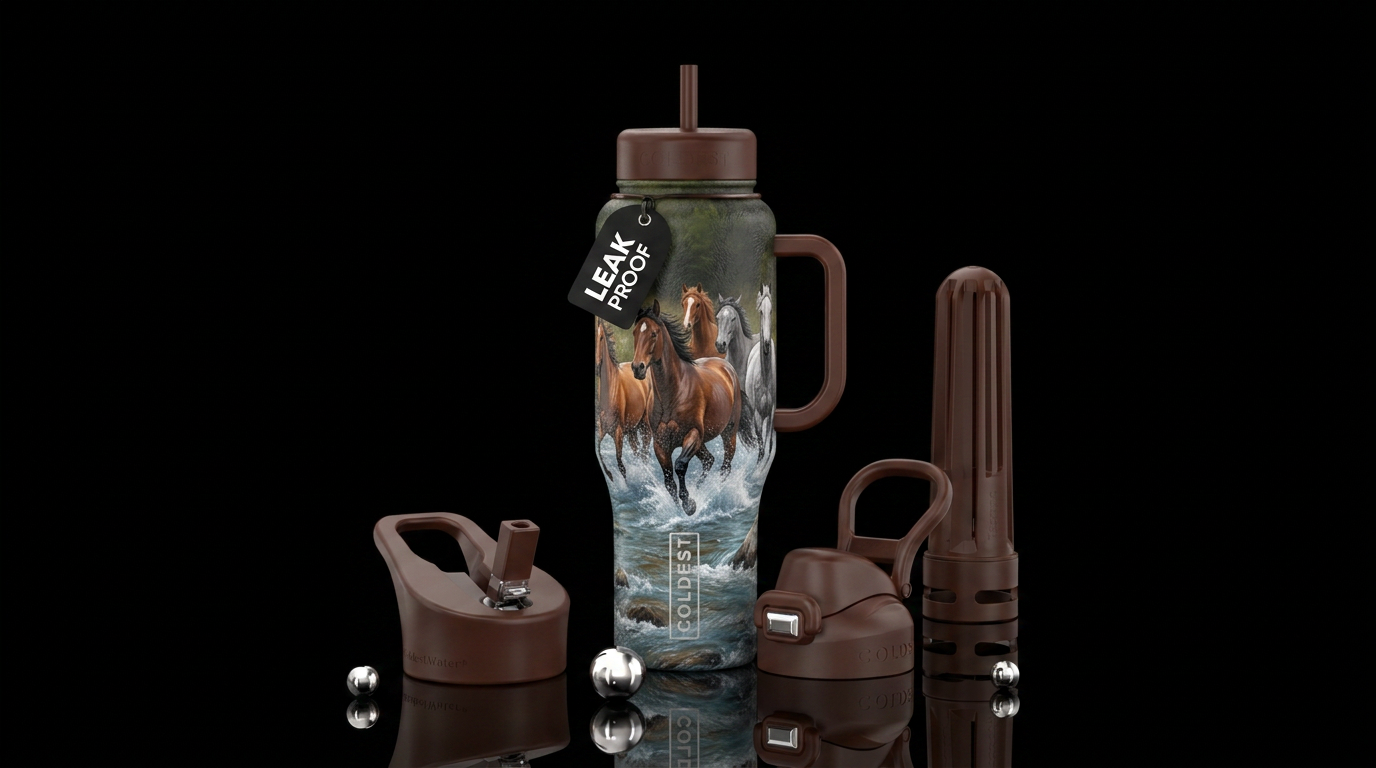 Wild horses running in a river water bottle design