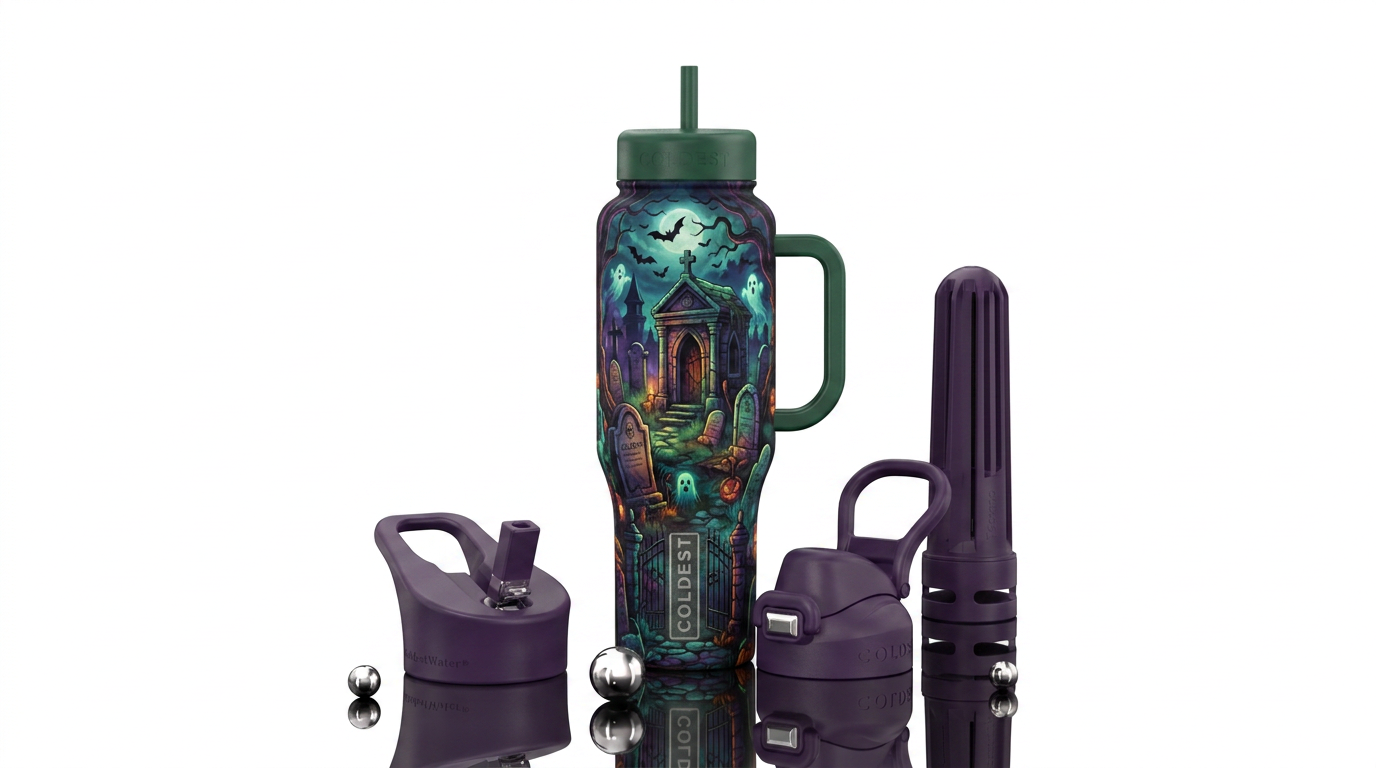 Haunted graveyard water bottle design