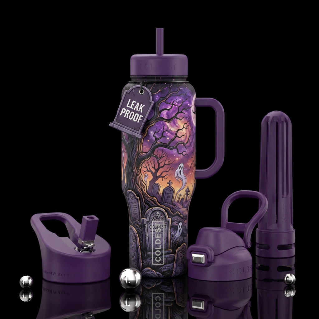 Haunted graveyard water bottle design
