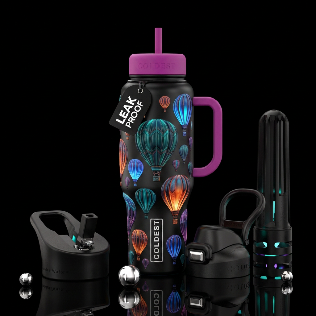 Glowie hot air balloons water bottle design