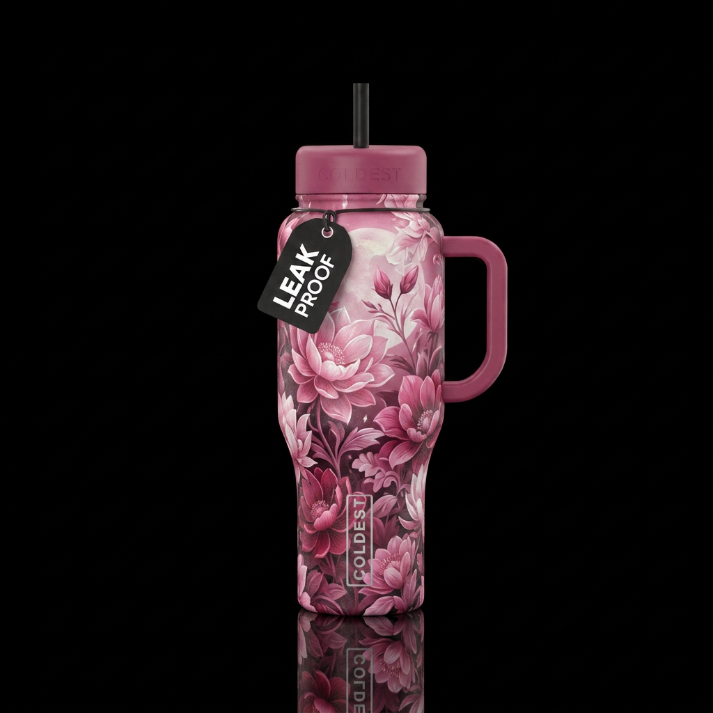 Pink moonlight floral water bottle design