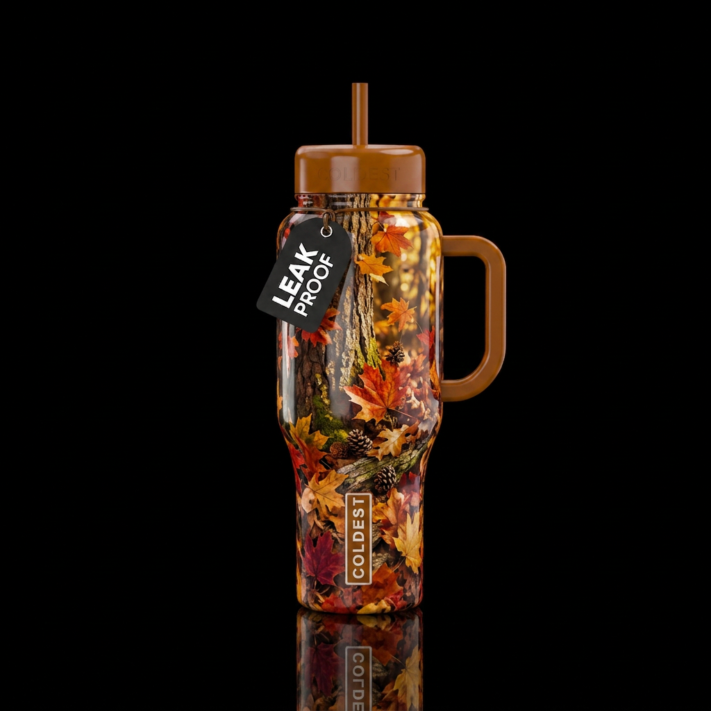 Autumn in woods water bottle design