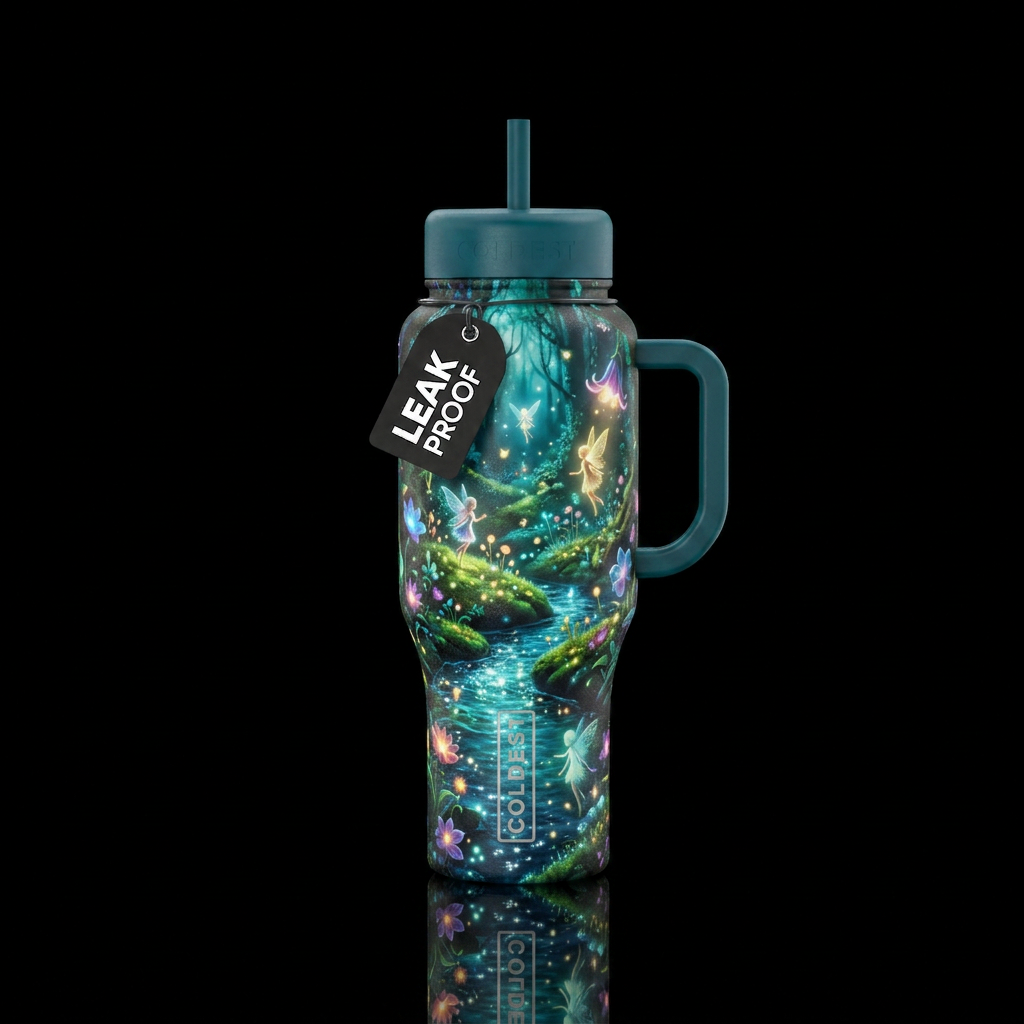 Glowie Fairies in meadow by water water bottle design