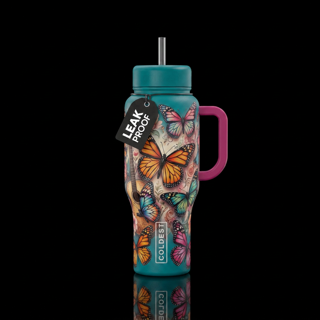 Dolly Parton, butterfly water bottle design