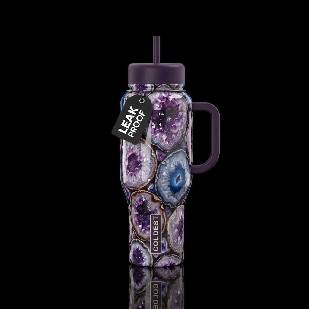 Geodes, shiny water bottle design