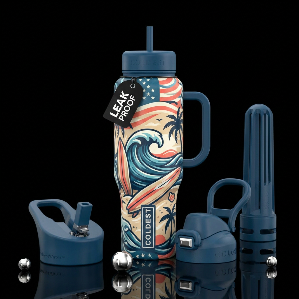Surf,beach, patriotic water bottle design