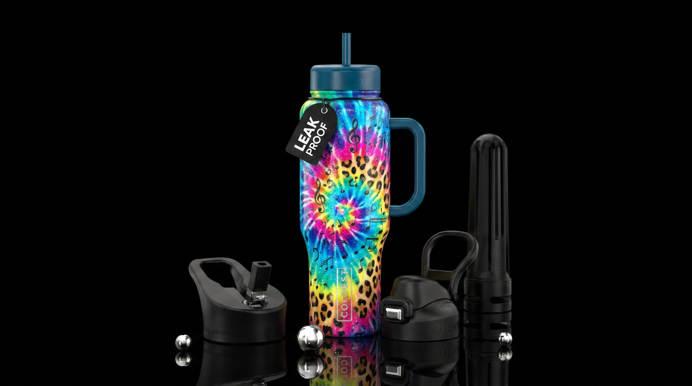 Music notes, cheetah, tie dye, sparkle water bottle design