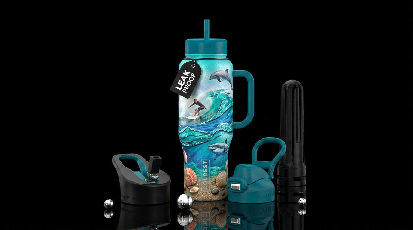 Surfer, , seashells, dolphin, sparkley ocean waves... water bottle design