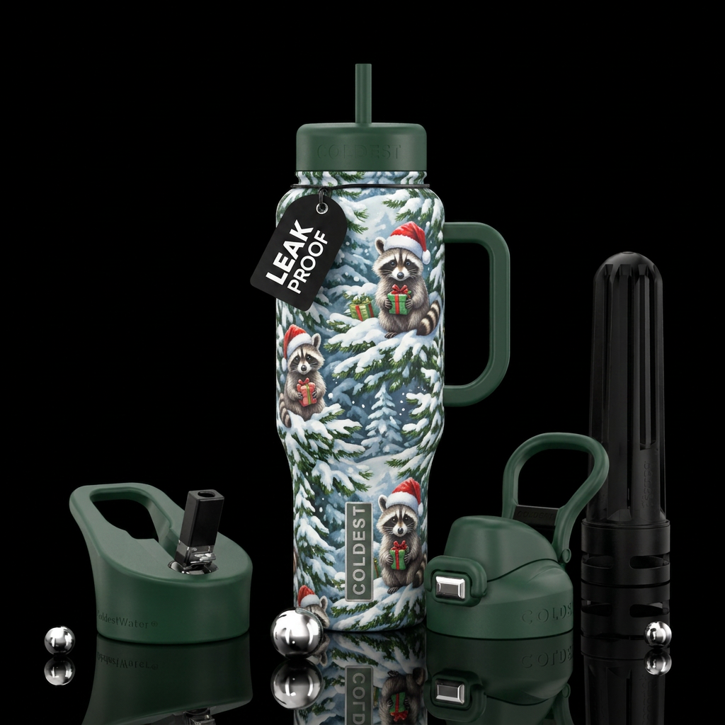 Merry Raccoon water bottle design