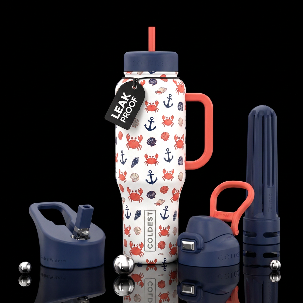 cute crabs, anchors and seashells all over bottle water bottle design