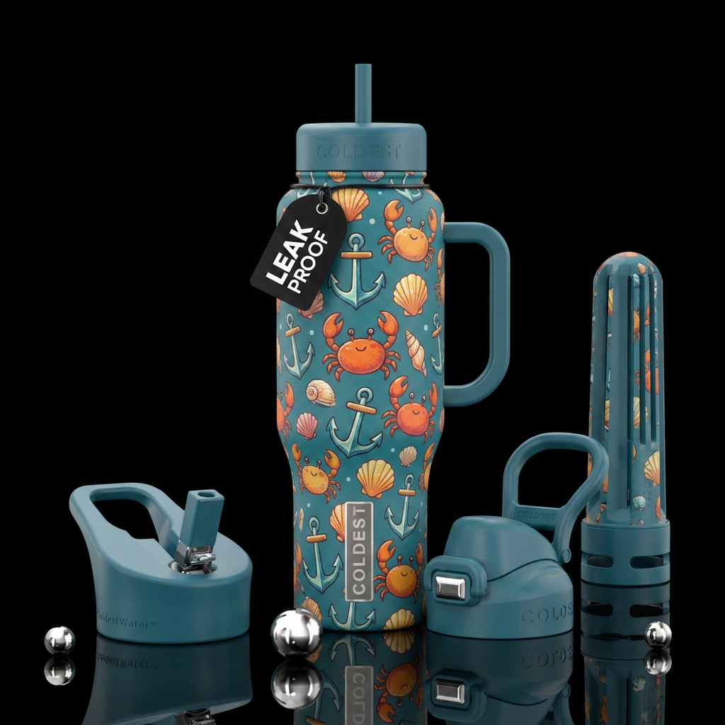 cute crabs, anchors and seashells all over bottle water bottle design