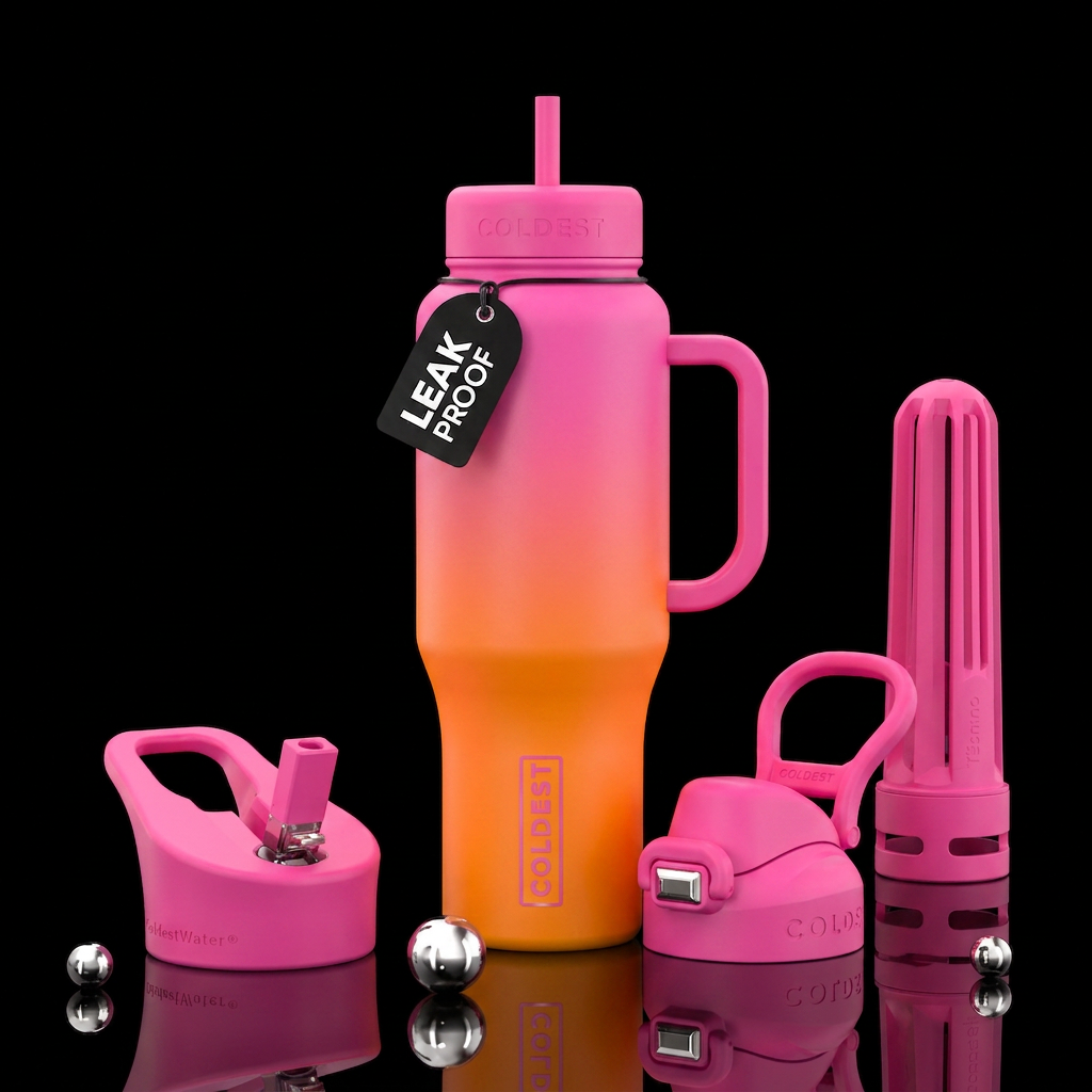 Bright orange to bright pink ombré water bottle design
