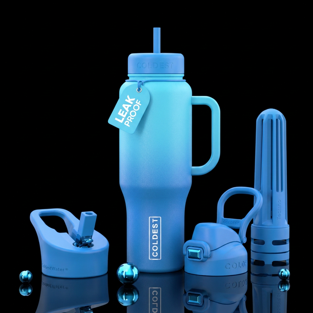 Light blue to medium blue ombre water bottle design