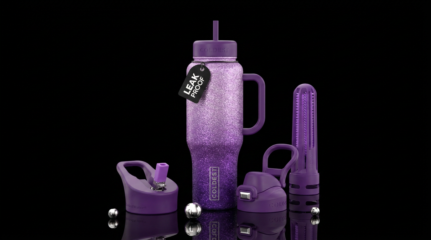 Glitter light purple to dark purple ombre water bottle design