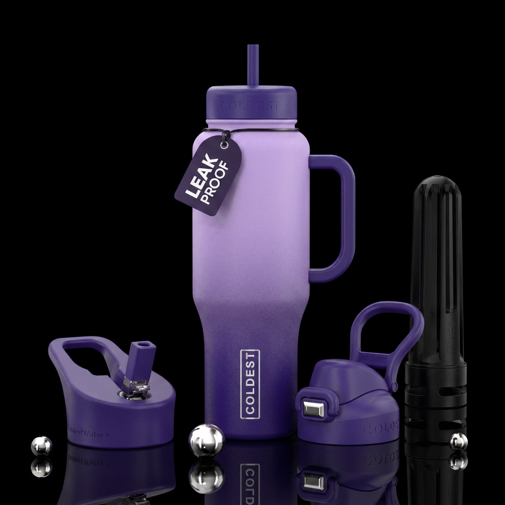 Light purple to dark purple water bottle design