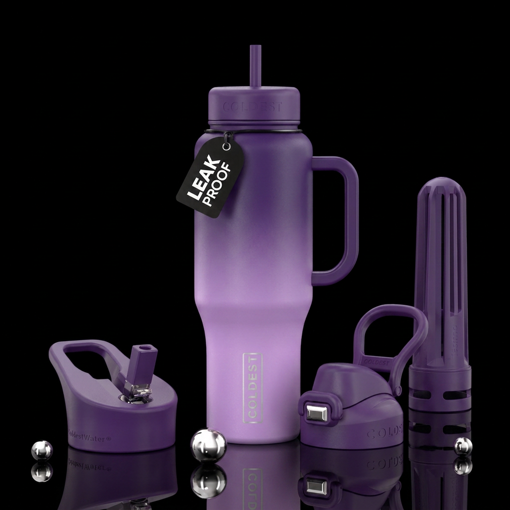 Light purple to dark purple water bottle design