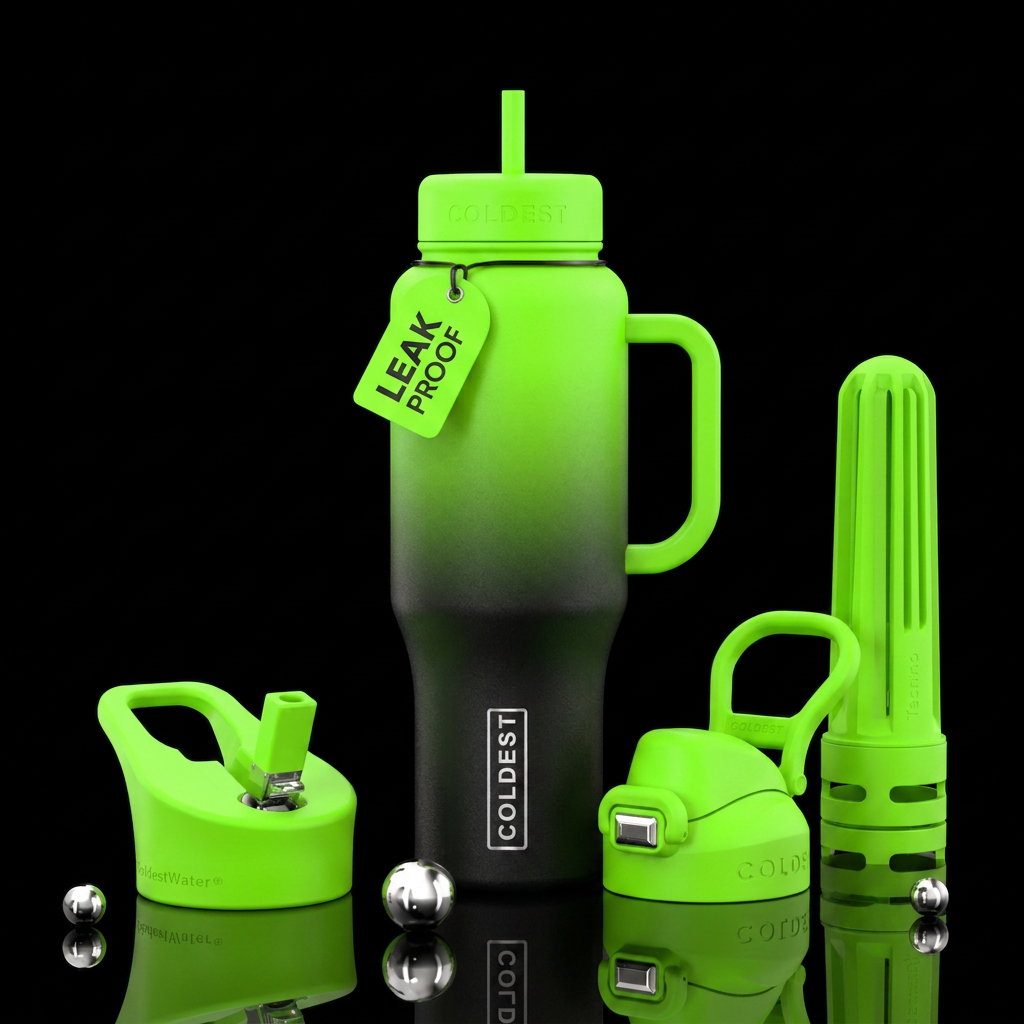 Neon green to black ombre water bottle design