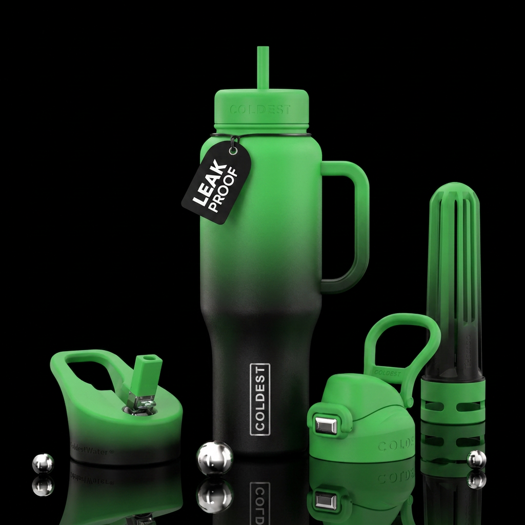 Bright green to black ombre water bottle design
