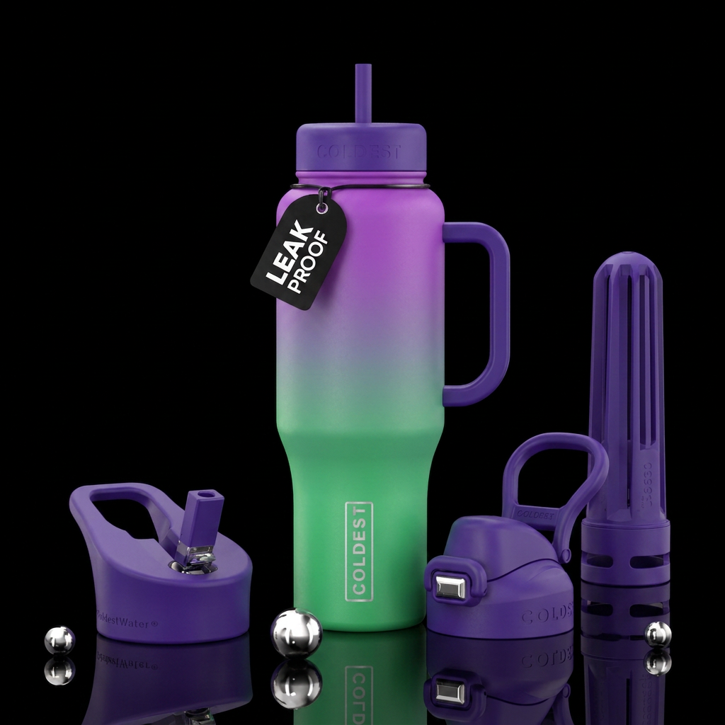 Purple and green ombre water bottle design