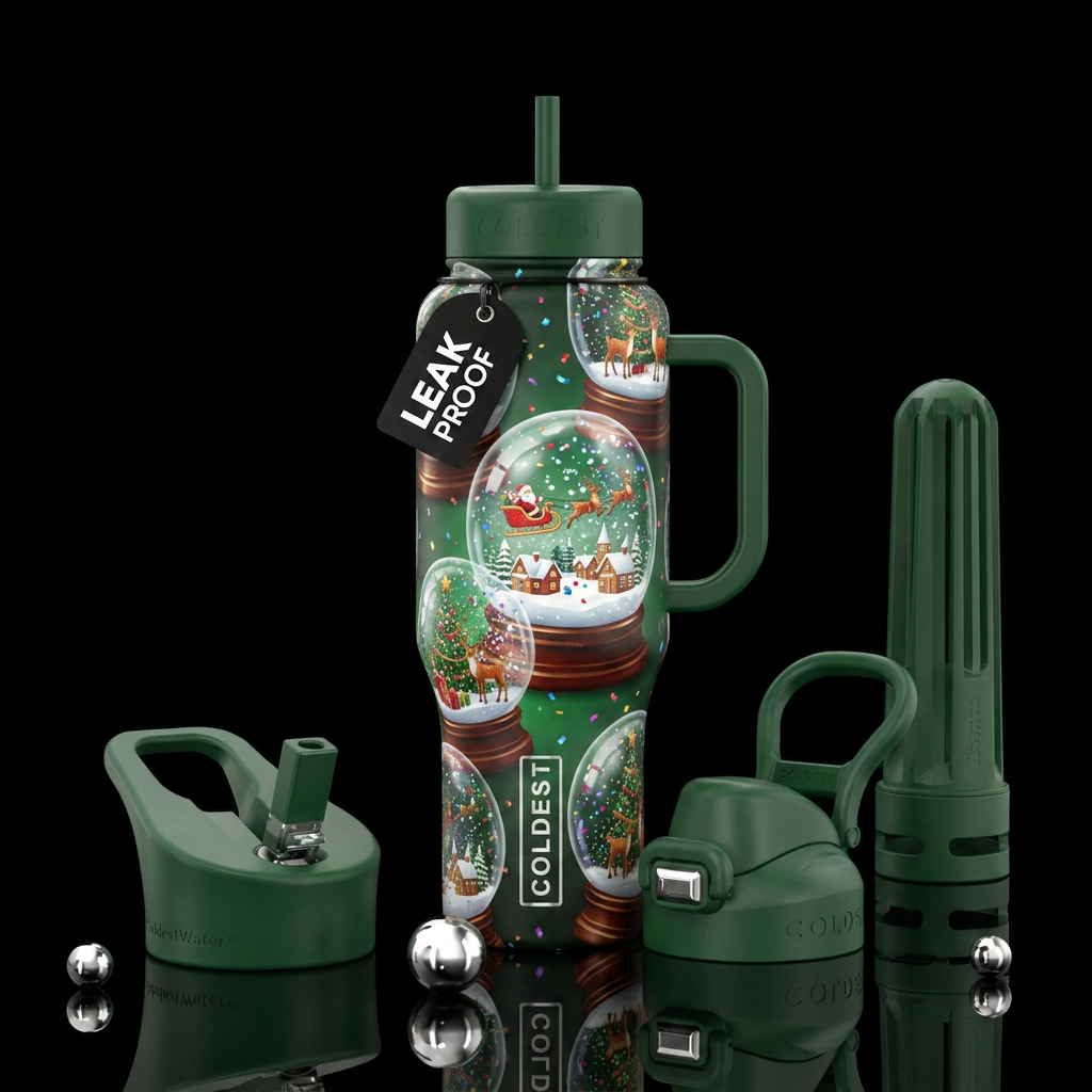 Christmas snow globes water bottle design