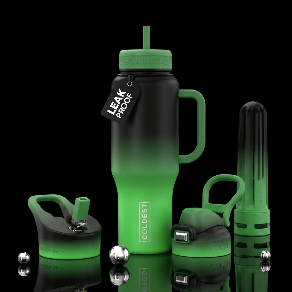 Bright green to black ombre water bottle design