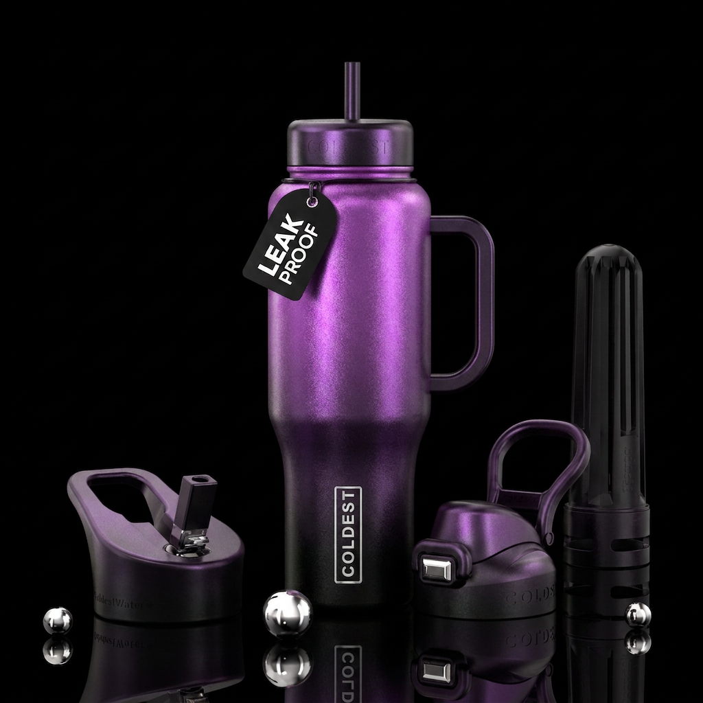 shimmery purple to black ombre water bottle design