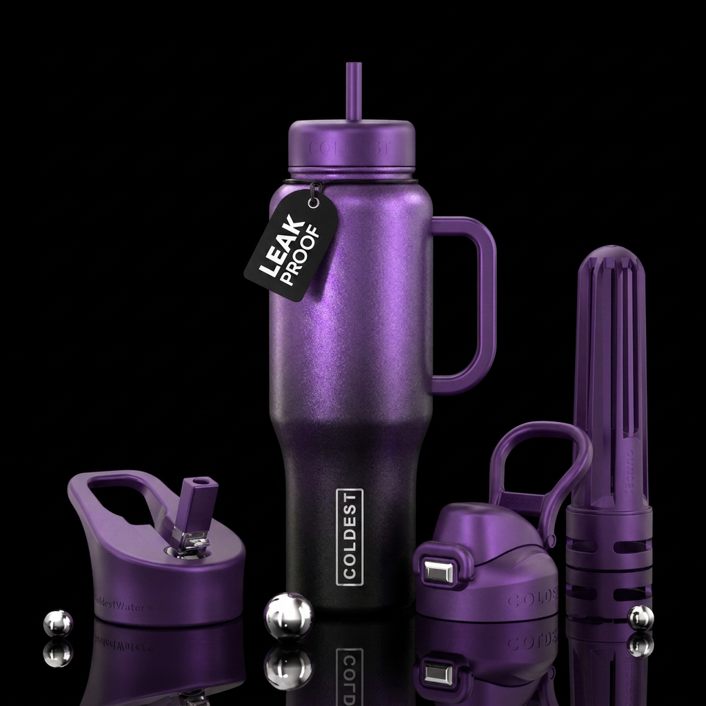 shimmery purple to black ombre water bottle design