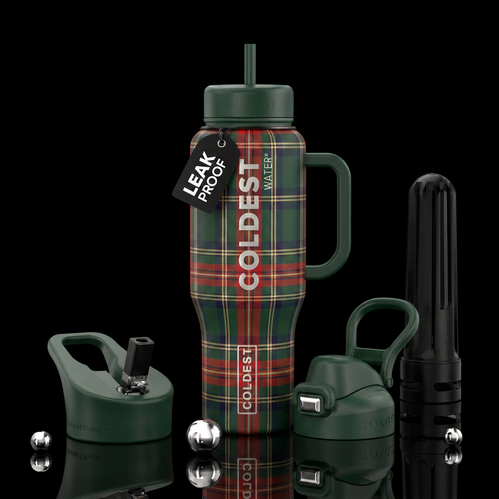 christmas plaid water bottle design