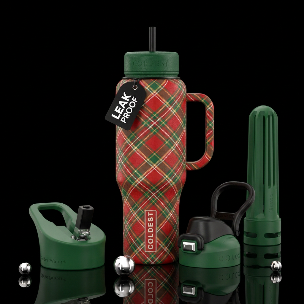christmas plaid water bottle design