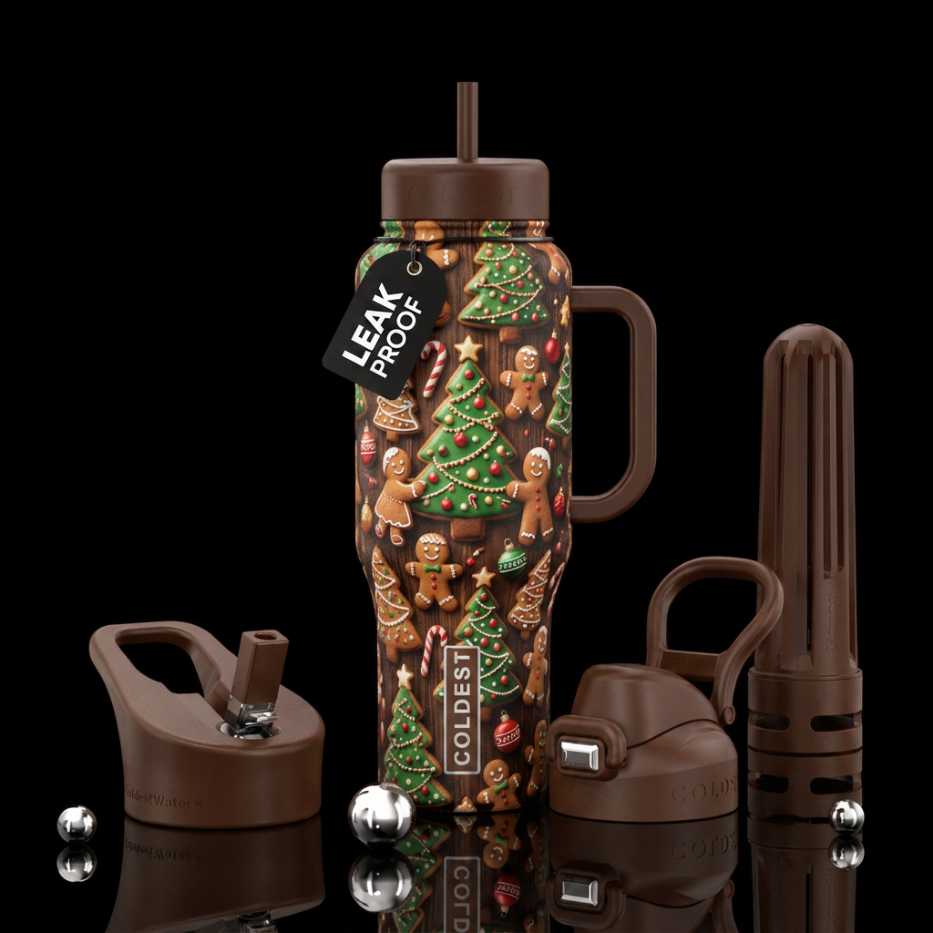 cute gingerbread cookies decorating christmas tree... water bottle design